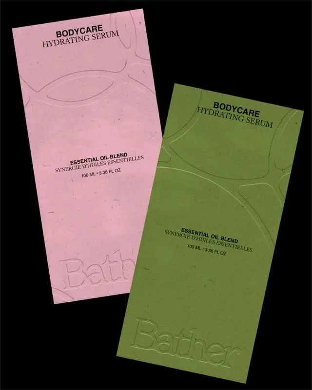 BODYCARE Hydrating Serum packaging — pink and olive textured labels