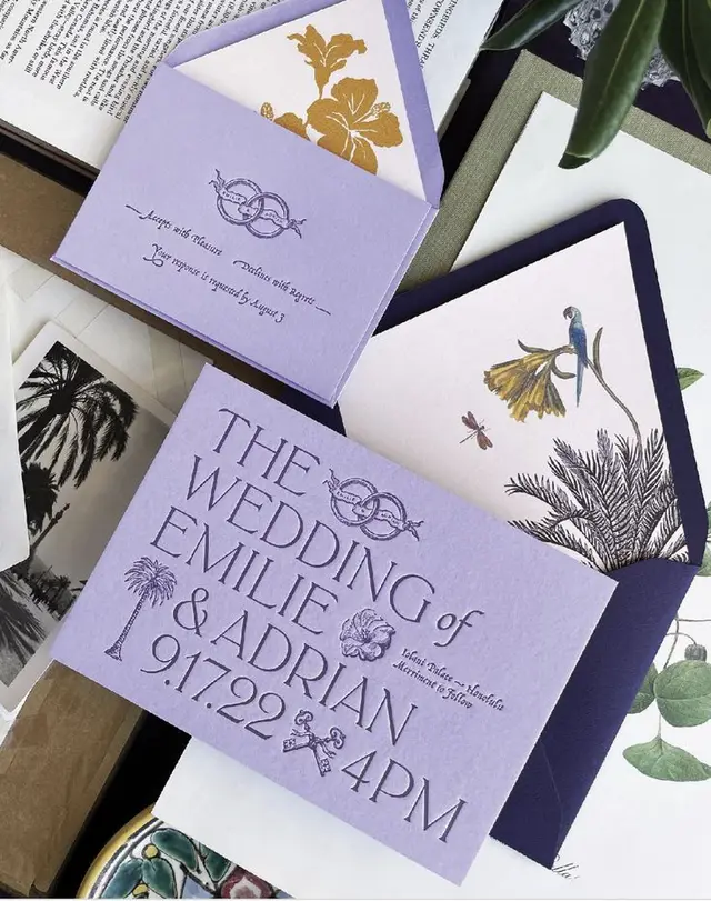 Lavender letterpress wedding invitation suite (Emilie & Adrian, 9.17.22)
