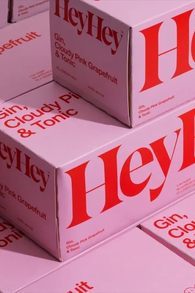 HeyHey — Gin, Cloudy Pink Grapefruit & Tonic pink packaging stack