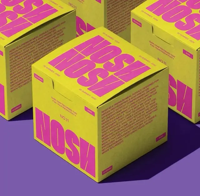 NOSH neon yellow + hot-pink typographic packaging mockup