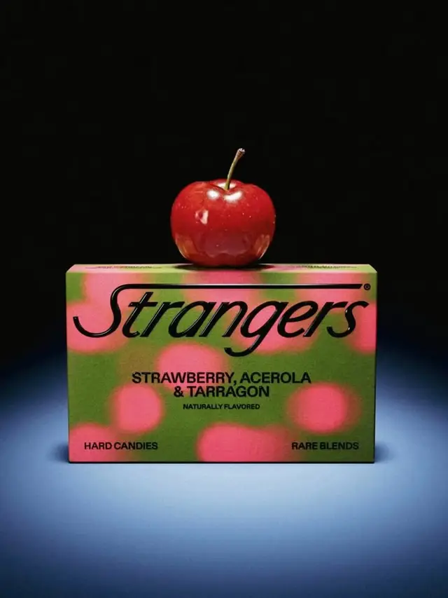 Strangers candy box — Strawberry, Acerola & Tarragon packaging with cherry