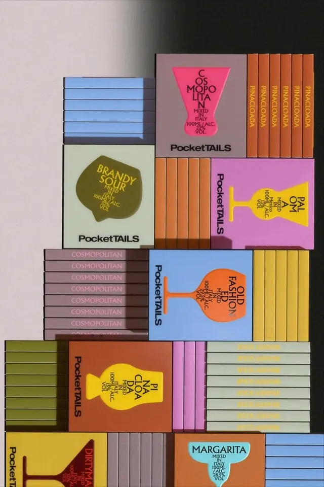 PocketTAILS — stacked matchbox-style cocktail packaging