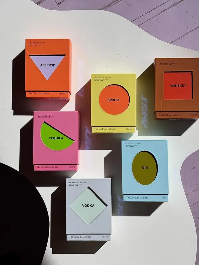 The Cocktail Cabinet — geometric die-cut spirit boxes (Aperitif, Spritz, Whiskey, Tequila,