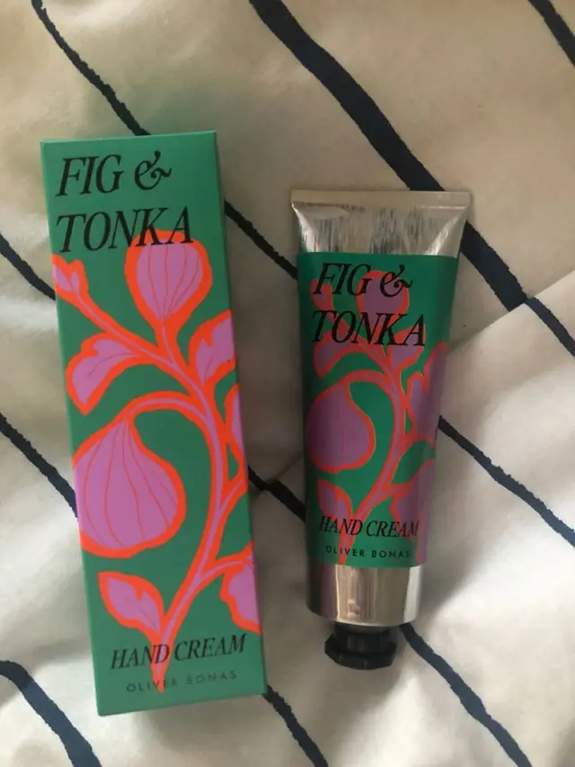 Fig & Tonka hand cream — Oliver Bonas green botanical packaging