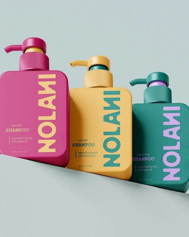NOLANI shampoo packaging — colorful pump bottle set