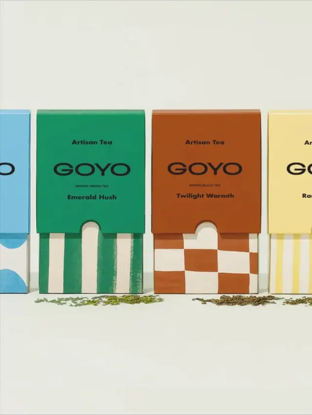 GOYO Artisan Tea packaging — Emerald Hush (green) & Twilight Warmth (rust) boxes