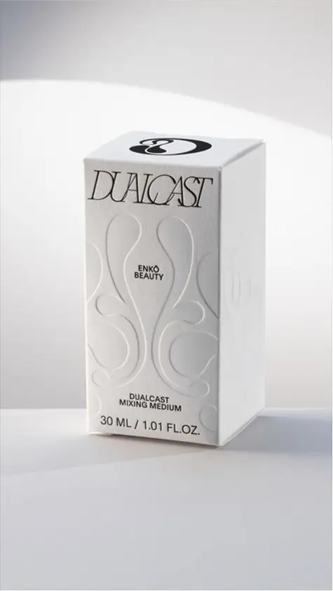 DUALCAST Mixing Medium box — ENKO BEAUTY white embossed packaging