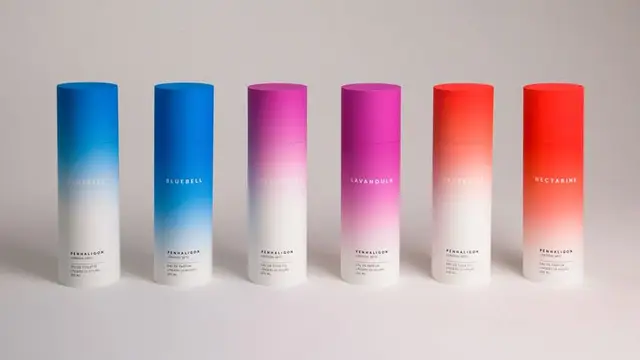 Gradient cylinder perfume packaging — six-color scent collection
