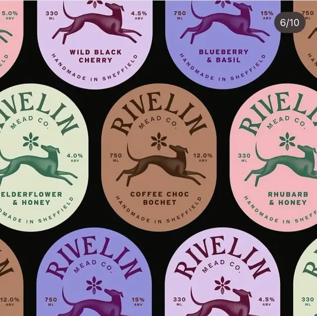 Rivellin Mead Co. pastel circular product labels — flavor variant set