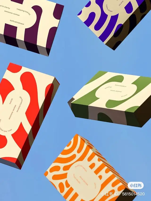 Floating product boxes with wavy abstract patterns on sky-blue background