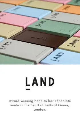 LAND bean-to-bar chocolate — pastel-wrapped bars, Bethnal Green