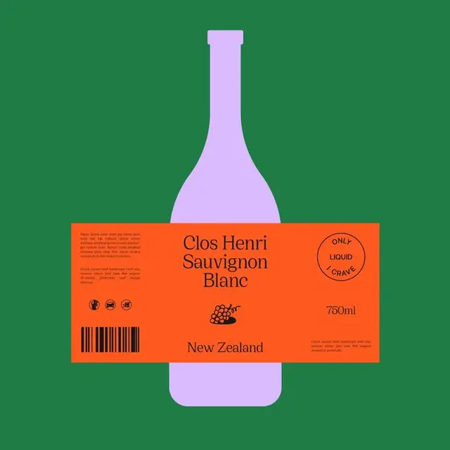 Clos Henri Sauvignon Blanc — orange label on purple bottle illustration