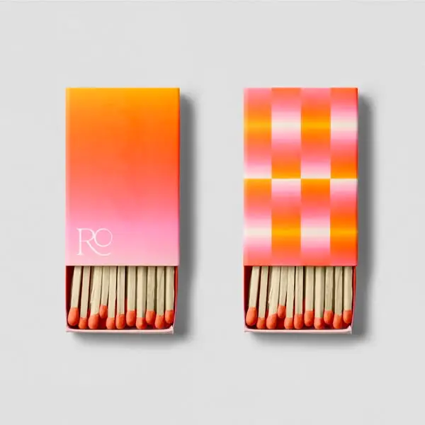 Pink‑Orange Gradient Matchbox Packaging, Monogram and Checkerboard Variants