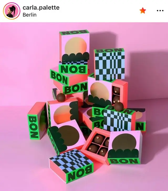 BON chocolate boxes — pink & neon-green packaging product shot