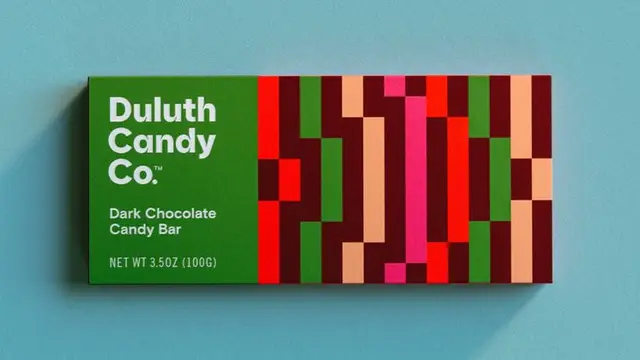 Duluth Candy Co. Dark Chocolate Candy Bar — green box with multicolor geometric pattern