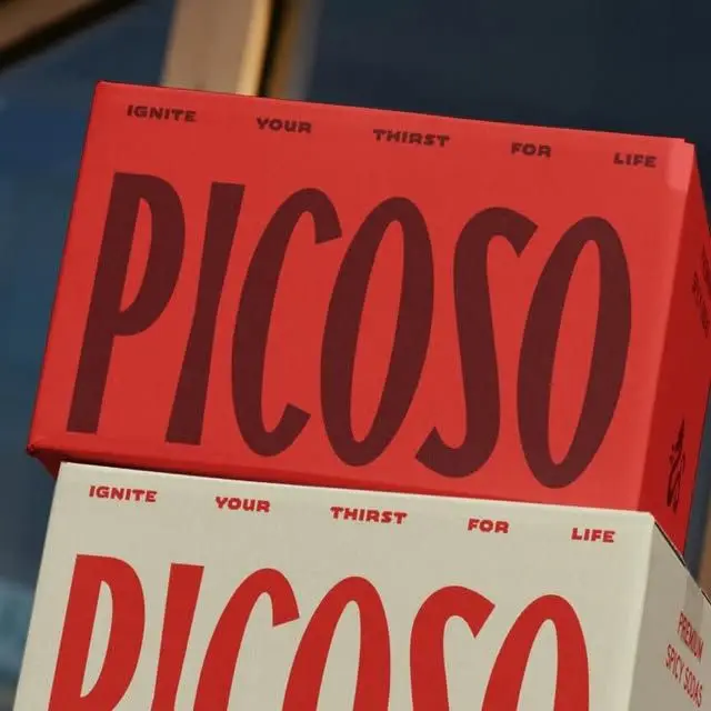 PICOSO stacked product packaging with bold red typography