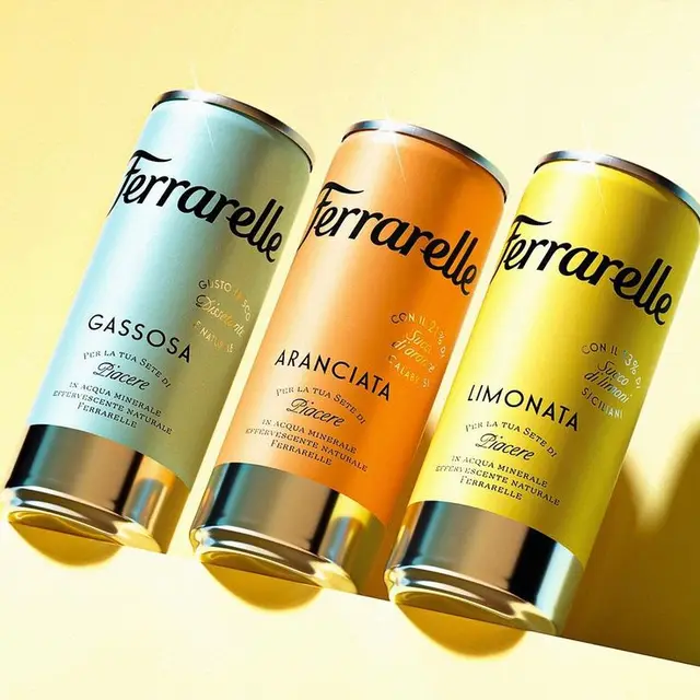 Ferrarelle pastel cans — Gassosa, Aranciata, Limonata