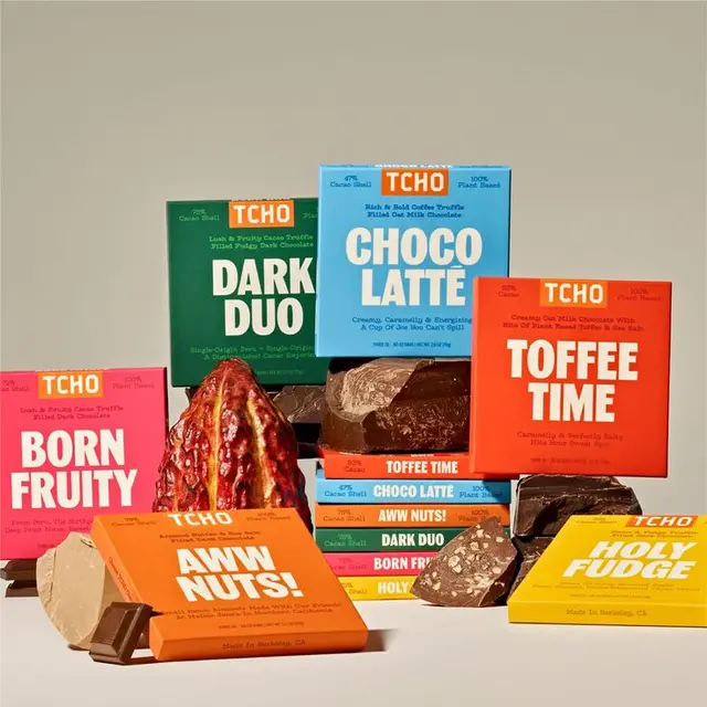 TCHO chocolate assortment — colorful product packaging still life