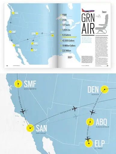 Magazine infographic — Western U.S. route map for GRN AIR