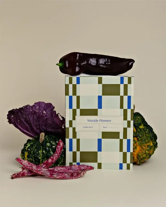 Checkered Weekly Planner Box with Eggplant and Ornamental Gourds — Studio Still Life