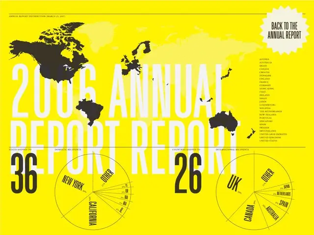 2006 Annual Report infographic cover — yellow world map and pie charts