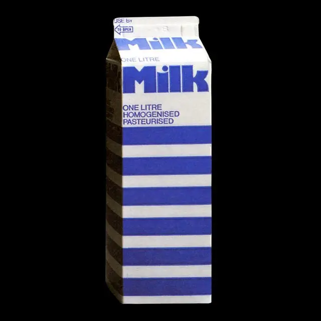 One-litre blue-and-white striped milk carton (packaging)