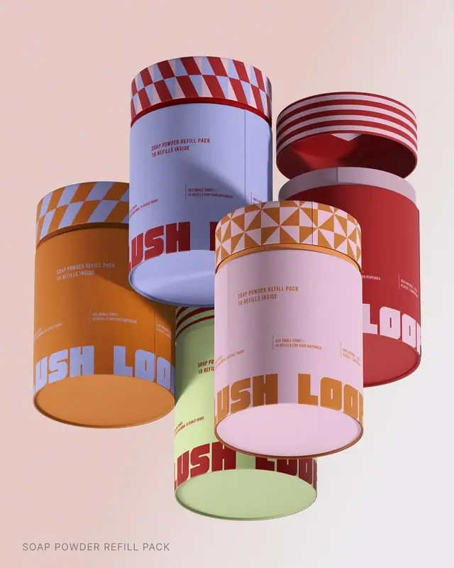 Pastel Cylindrical Soap Powder Refill Pack Packaging Mockup