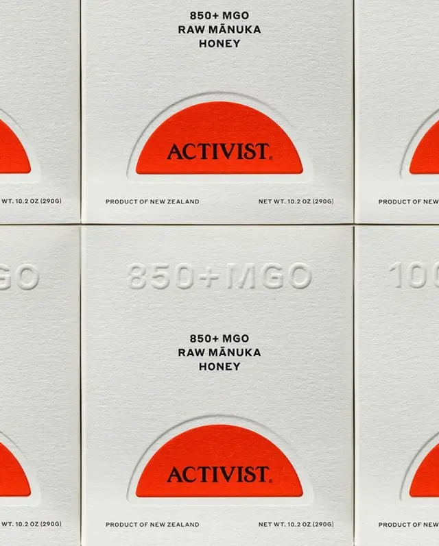 ACTIVIST. 850+ MGO Raw Mānuka Honey — White Embossed Packaging