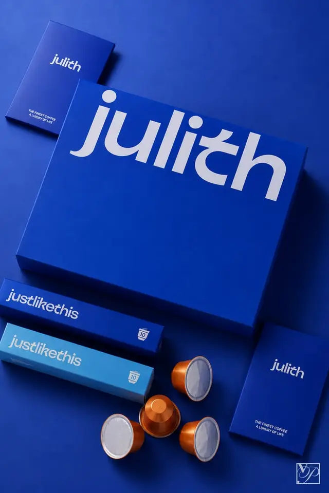Cobalt-blue coffee gift set with copper single-serve capsules