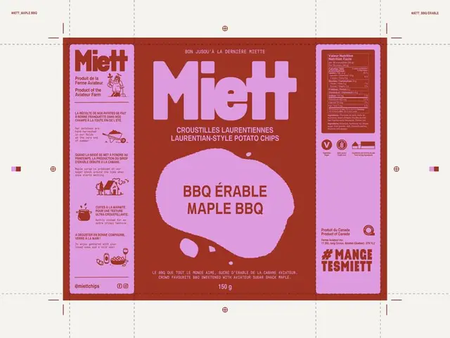 Miett Maple BBQ potato chips packaging — bilingual pink & maroon label
