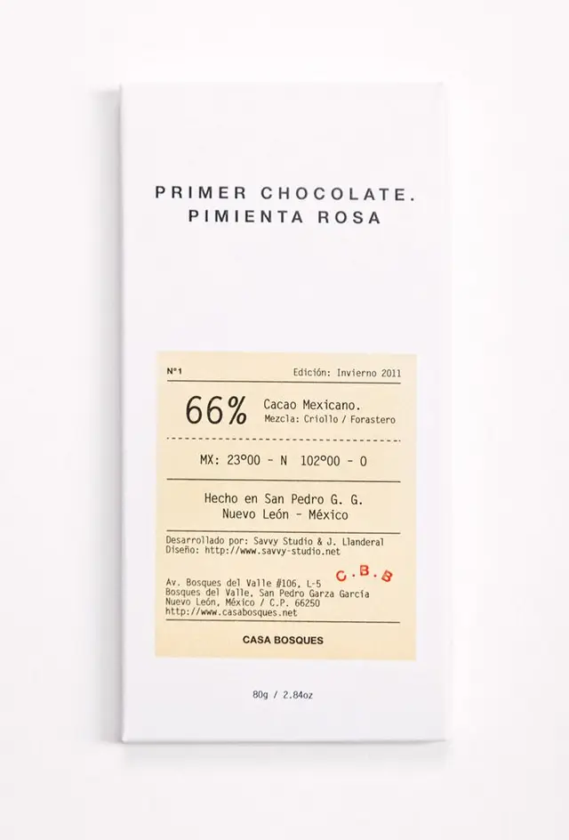 Casa Bosques 66% Cacao Mexicano — Primer Chocolate (Pimienta Rosa)