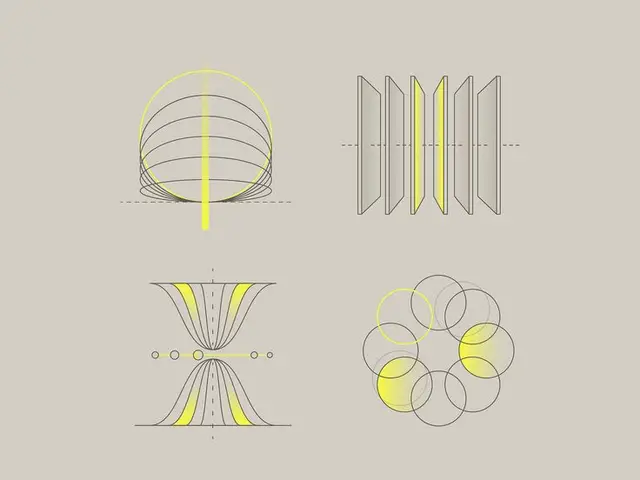 Four Geometric Diagram Studies — Linework with Yellow Accents