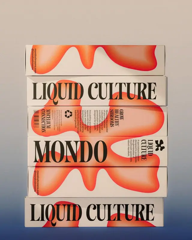 Stacked packaging with bold 'LIQUID CULTURE' serif logo and orange organic graphics