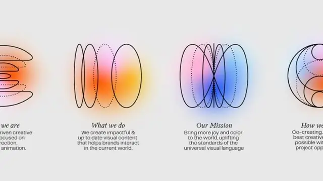 Four-panel infographic of overlapping gradient ovals with headings