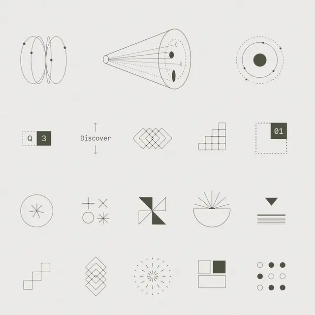 Minimalist geometric icon set with diagram sketches