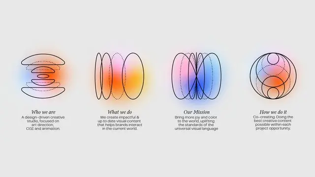 Design-studio manifesto with four gradient line-art icons