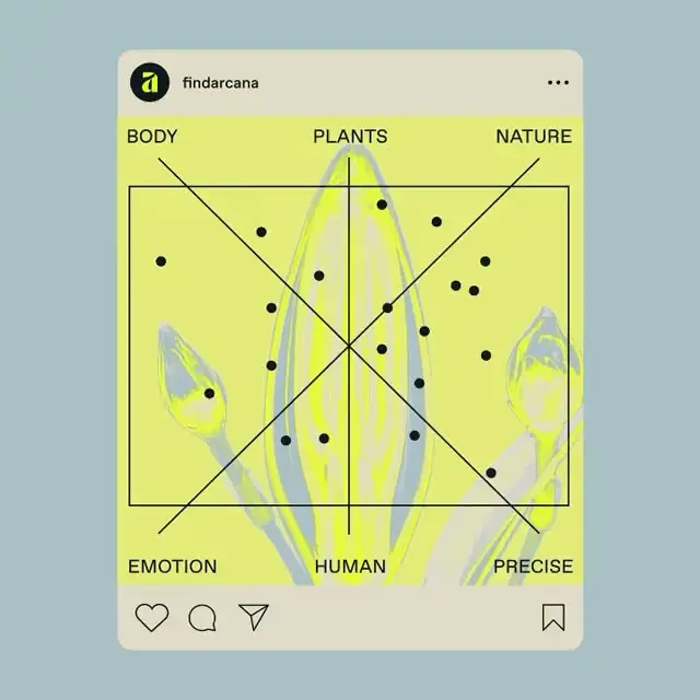 Instagram-style botanical poster with labeled body–plants–nature grid