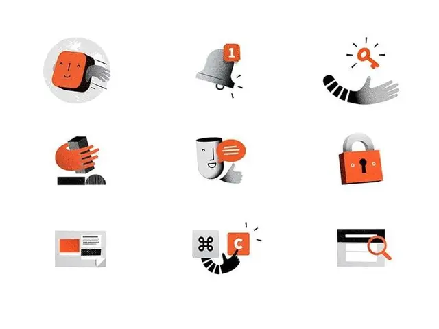 Orange & Gray UI Icon Set — 3x3 Vector Grid