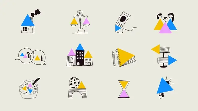 Hand-drawn geometric icon set with triangle motif