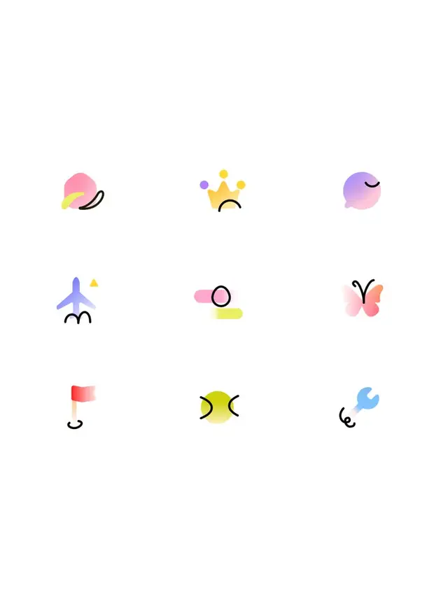 Pastel Gradient 3x3 App Icon Set — Minimal Line Art