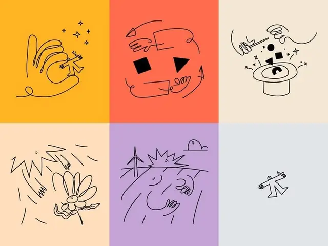 Six-panel minimal line doodles — magic, nature, motion