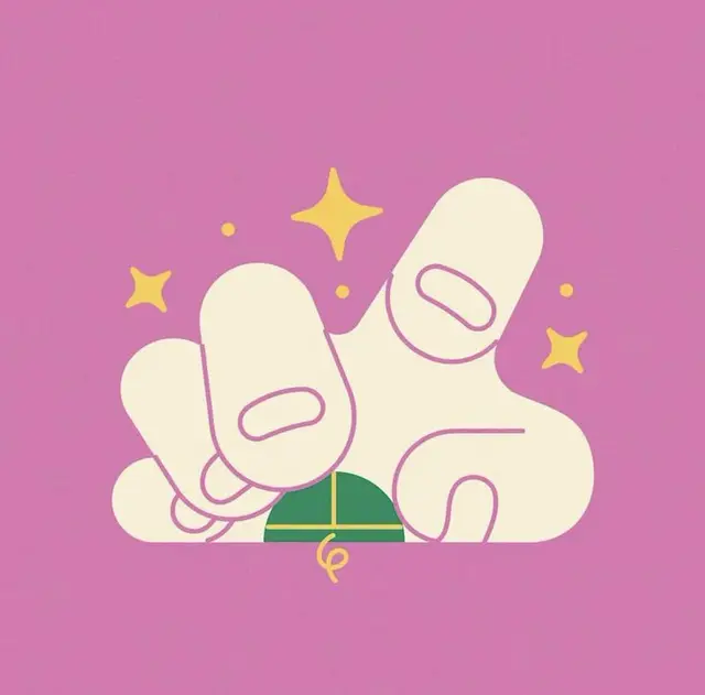 Oversized hand pinching green pull-tab — flat pastel illustration