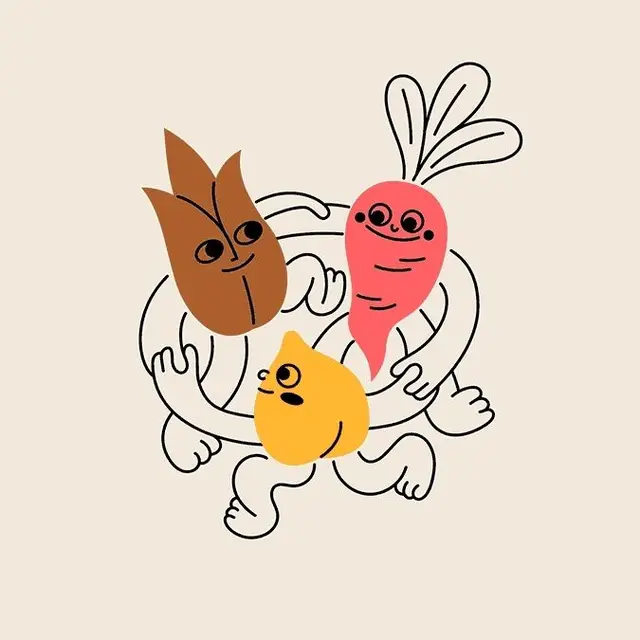 Playful trio of anthropomorphic produce — flat vector illustration