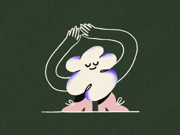 Abstract Flower-Person Stretching — Minimal Grainy Illustration