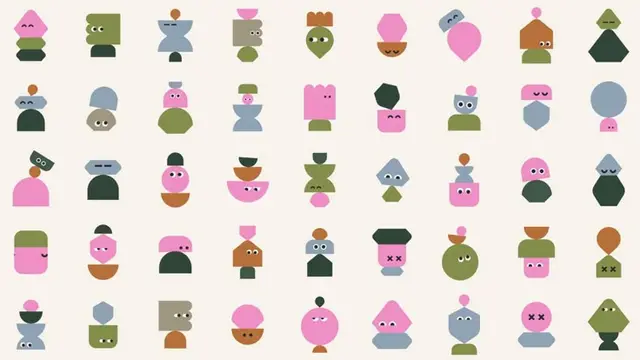 Modular geometric character icons — pastel grid pattern