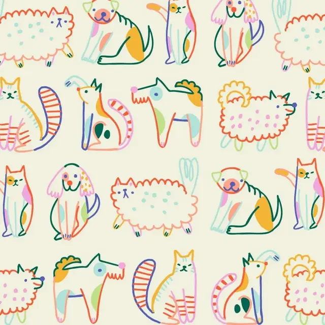 Whimsical Pastel Cats & Dogs Seamless Pattern