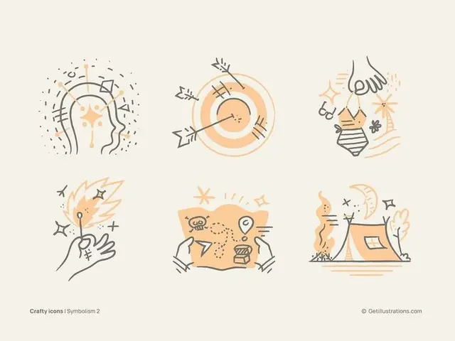 Crafty icons | Symbolism 2 — whimsical peach & gray icon set (Getillustrations.com)