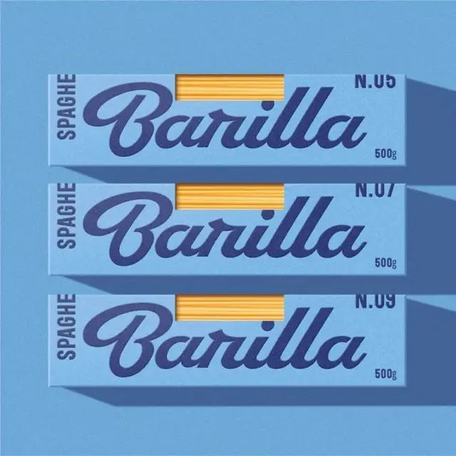 Blue Barilla spaghetti packaging mockup — stacked boxes