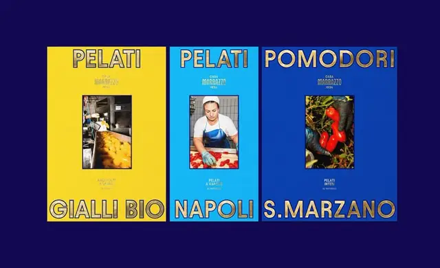 Triptych of Italian tomato product posters (PELATI / POMODORI S.MARZANO)