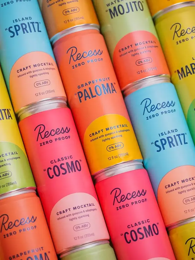 Recess zero-proof mocktail cans — pastel packaging product photo
